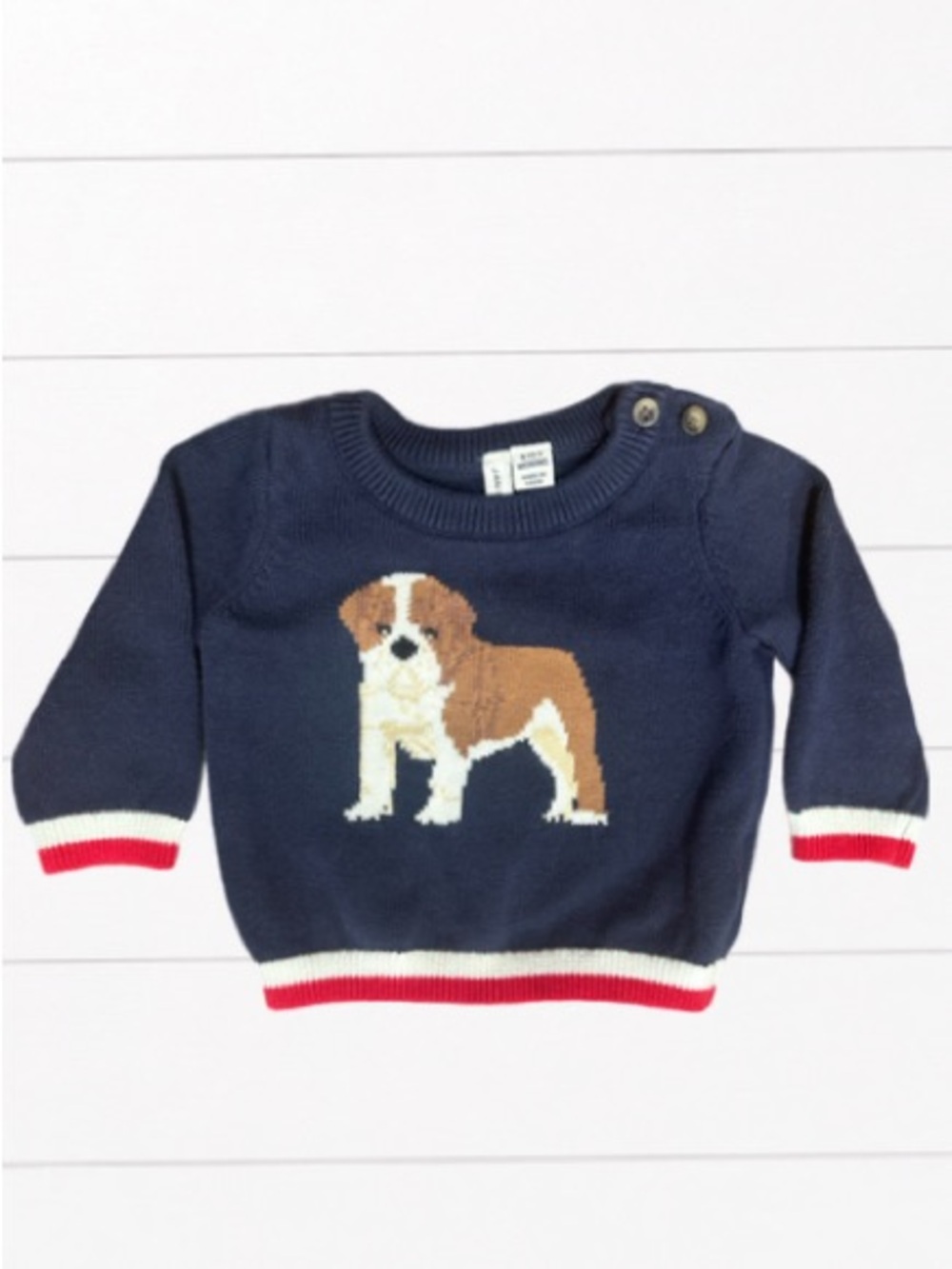Janie and Jack Bulldog Sweater 6-12M Navy Americana Patriotic Puppy Knit